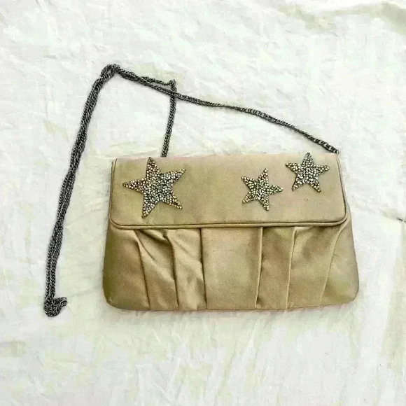 Inge Christopher Rhinestone Star Glam Glitz Purse Shoulder Cross Body Chain Tan - Picture 1 of 10